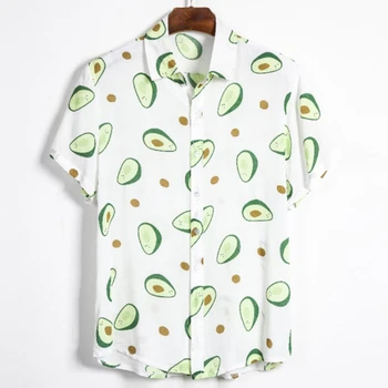 Летняя Дышащая Гавайская рубашка с принтом Авокадо Для мужчин, большие Размеры, Высококачественная флуоресцентная Повседневная Летняя одежда Masculina