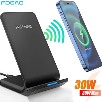 Беспроводное Зарядное Устройство FDGAO Мощностью 30 Вт Для iPhone 14 13 12 11 Pro Max XS XR X 8 Индукционная Подставка для Быстрой Зарядки Samsung S22 S21 Примечание 20 10