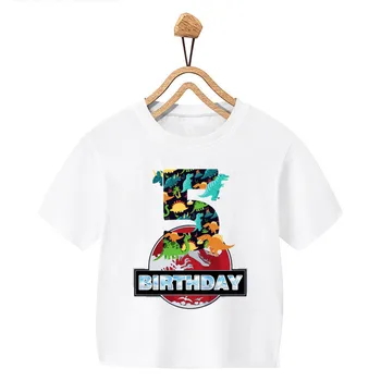 футболка, футболки для мальчиков, с днем рождения, 2, 3, 4, 5 лет, детская футболка, футболки с динозаврами из мультфильмов, топы для девочек, рубашки, детская одежда