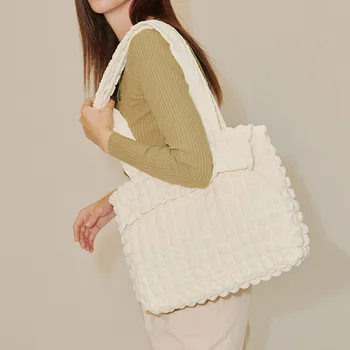 Нейлоновая сумка-тоут, плиссированная стеганая хлопчатобумажная сумка, легкие простые сумки через плечо большой емкости
