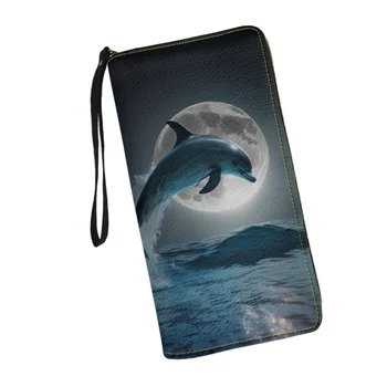 Женский кошелек-браслет Belidome Orca Killer Whales, длинный кошелек из мягкой кожи на молнии с RFID-блокировкой, держатель для карт, органайзер-клатч