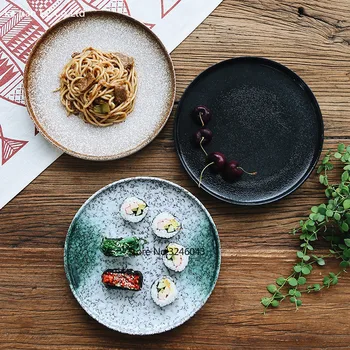 Круглая тарелка в японском стиле в стиле ретро, 9-дюймовое домашнее блюдо, изысканная посуда, креативная индивидуальность, фруктовая тарелка, блюдо для пасты