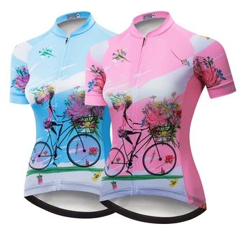 Женский Велосипедный велосипед Джерси с коротким рукавом Женские велосипедные рубашки Джерси Спортивная одежда для девочек Розовый Синий
