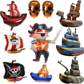 Тематическая серия мультяшных пиратских кораблей, воздушный шар из алюминиевой пленки, день рождения, Гелиевый шар, Игрушки для украшения детских вечеринок