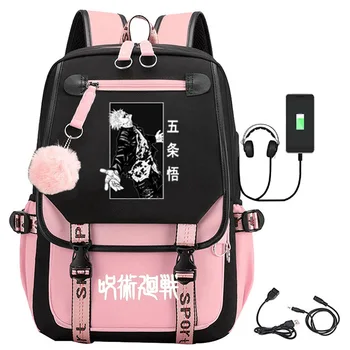 Рюкзак с USB-портом в стиле аниме Дзюдзюцу Кайсен, нейлоновая школьная книга, дорожные сумки для студентов, ноутбук, повседневная большая сумка-мессенджер