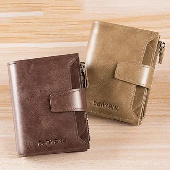 Модный мужской кошелек из натуральной кожи Trifold, двойной держатель для карт, портмоне, RFID мужской кошелек, сумка для денег, короткие кошельки для мужчин