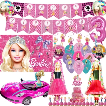 Украшение для вечеринки в честь дня рождения куклы Барби, Латексный воздушный шар, фон для вечеринки из фольги, баннер, Топпер для торта, детский душ, реквизит для мероприятий 