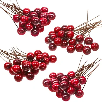 10шт искусственных ягод остролиста, золотисто-красных мини-искусственных растений, материал для рождественской елки, материал для украшения свадебной вечеринки, аксессуары