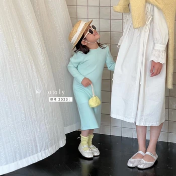 Весна 2023, детская одежда в корейском стиле, облегающее платье ярких цветов для девочек, Детское платье с разрезом в корейском стиле