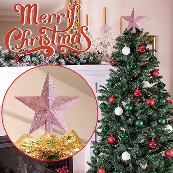 Украшение для рождественской елки, верхняя звезда 15/20 см, Веселые рождественские украшения, Блестящая золотая пудра, пятиконечная звезда, Новогоднее украшение