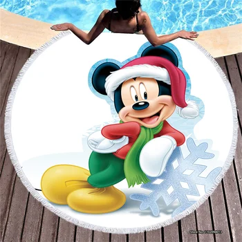 Рождественское полотенце с Микки Маусом из мультфильма Диснея, пляжное полотенце с 3D цифровой печатью, банное полотенце с круглой кисточкой из микрофибры