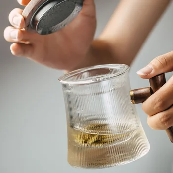 Японская стеклянная чашка для приготовления чая с крышкой, Фильтрующая Офисная чашка для воды, простая чашка для разделения чая большой емкости