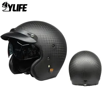 Шлем с сертификацией в горошек из углеродного волокна, Мотоциклетный Ретро-мото Шлем Capacetes, наполовину 3/4 Открытый Шлем Capacete De Moto Casco