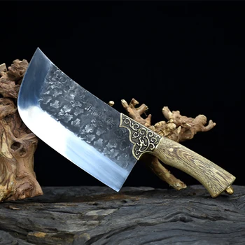 Кованый нож Лунцюань ручной работы, острый мясницкий нож для разделки мяса, кухонные ножи для костей, инструменты для мяса и птицы, фарфор Messer