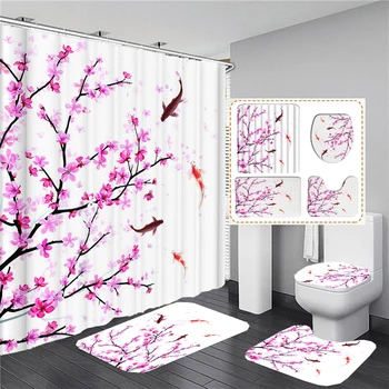 Шикарная цветочная занавеска для душа с розовыми цветами сакуры для ванной комнаты, занавески для ванной, коврики, набор ковриков для домашнего декора