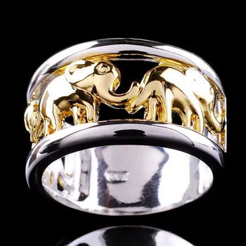 Богемное мужское кольцо золотого и серебряного цвета со слоном оптом