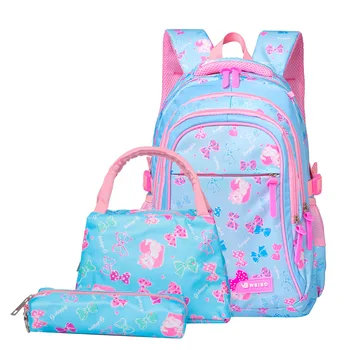 3 шт./компл. школьные сумки с бантом для девочек-подростков, начальные водонепроницаемые нейлоновые школьные сумки, детский рюкзак принцессы mochila escolar