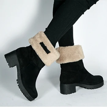 черные зимние ботинки из флока с плюшем, теплая короткая трубка из овечьей шерсти, женские пинетки для верховой езды, криперы, студенческие повседневные ботинки на толстом каблуке, обувь