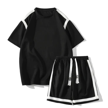 Простая мужская футболка и шорты в стиле пэчворк 2023, летний мужской комплект спортивного стиля