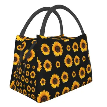 Изолированная сумка для ланча с рисунком подсолнуха для школьного офиса, с цветочным рисунком, водонепроницаемый термоохладитель, ланч-бокс для женщин