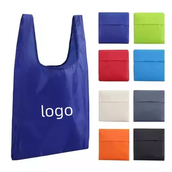 500 шт. /лот С пользовательским логотипом, Экологически Чистые Многоразовые Портативные Складные сумки из полиэстера, Нейлоновая Складная сумка для покупок из вторичной переработки, Продуктовая сумка для покупок