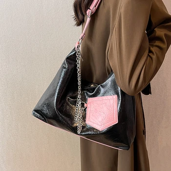 Женские сумки через плечо с цепочкой, винтажные сумки, женская сумка-тоут из искусственной кожи, большая вместительная сумка-ведро, модная женская сумка-мессенджер