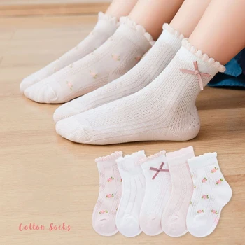 5 Пар/лот, детские носки с милым цветочным узором для маленьких девочек, весенне-летние хлопковые носки для младенцев