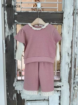 RiniLucia Осенний комплект одежды для девочек 2023 Новый комплект одежды для девочек Рубашки с длинными рукавами Широкие брюки Детские комплекты из 2 предметов Костюмы для малышей
