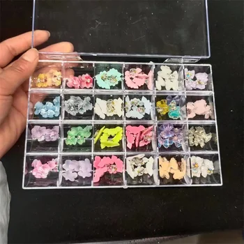 1 Коробка 3D изысканных подвесок для ногтей в виде цветов и бабочек Стразы из смешанной смолы Аксессуары Kawai для акриловых украшений для ногтей