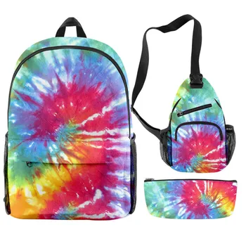 Креативная спиральная краска для галстука, красочный 3D принт, 3 шт./компл., школьные сумки для учеников, модный дорожный рюкзак для ноутбука, нагрудная сумка, пенал