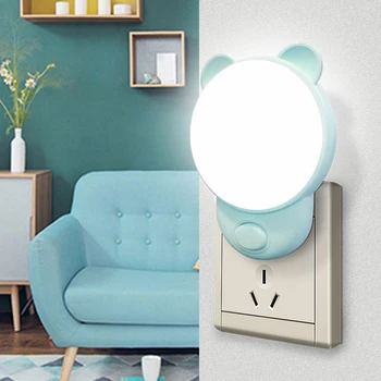 Светодиодные ночные светильники Cute Bear, подключаемые к стене, ЕС 220 В, ночник с регулируемой яркостью, прикроватный настенный светильник для детской спальни, светильники