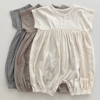 Милый комбинезон для новорожденных от 0 до 3 лет, летний комбинезон для маленьких мальчиков и девочек, хлопковая повседневная одежда для маленьких мальчиков с коротким рукавом, одежда для младенцев