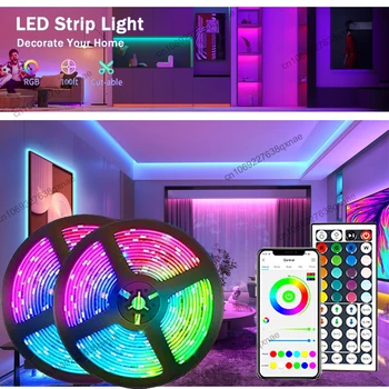 30m Smart LED Strip Lights RGB SMD5050 Неоновые Огни Синхронизируются с Музыкой Bluetooth Remote LED Lights для Украшения Рождественских Огней в комнате