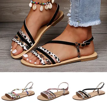 Женская обувь 2022 г., женские весенне-летние тканые тапочки на плоской подошве, пляжные сандалии, римская обувь, sandalias de mujer