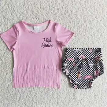 GBO0140 Оптовая продажа, лидер продаж, Детская одежда, Розовый Топ, Клетчатые стринги, комплект одежды в западном стиле для маленьких девочек, детский комплект