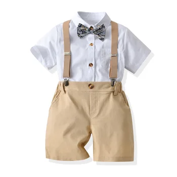 Бутик-комплект классической белой рубашки для мальчиков, детский летний костюм из 4 предметов из мягкого хлопка на День рождения, набор для торжественной вечеринки для маленьких мальчиков