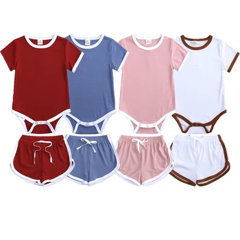 Комплекты одежды Essentials для маленьких девочек и мальчиков, комбинезон Colid в рубчик, комплект из 2 предметов + шорты, хлопковое боди с коротким рукавом для новорожденных