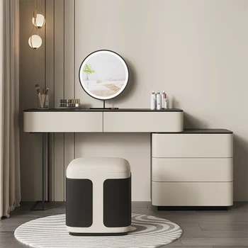 Итальянский минималистичный туалетный столик, шкаф-купе, встроенная современная минималистичная спальня, кожаное седло, каменная доска, столик для макияжа