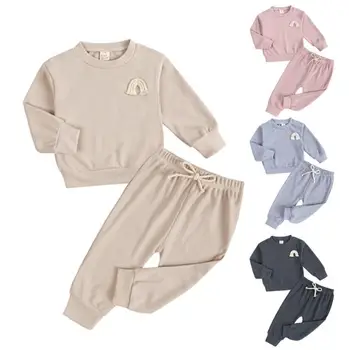 Осенние комплекты одежды для новорожденных 0-24 м для маленьких девочек и мальчиков, однотонные пуловеры с длинными рукавами, толстовки, топы, Брюки, Брюки
