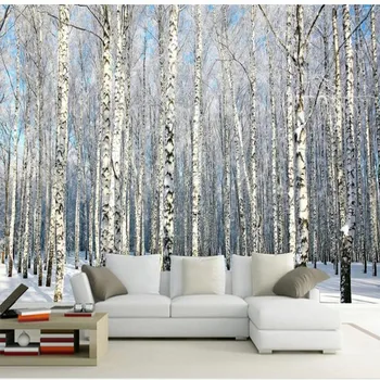 wellyu Изготовленные на заказ большие фрески березовый лес снежный пейзаж ТВ фон флизелиновые обои papel de parede para quarto