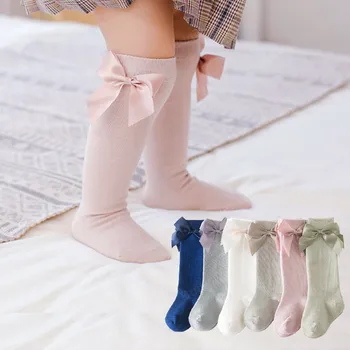 детские носки для девочек, вязаные носки в трубочку, женские детские теплые хлопчатобумажные носки, модные носки с бантом, принцесса для маленьких девочек от 1 до 7 лет