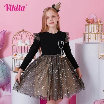 VIKITA/ платье для девочек с длинным рукавом, детские платья принцессы, детские платья с единорогом, осенне-зимнее детское платье для девочек
