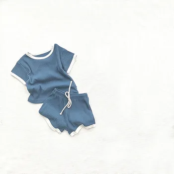 2023 Корейский Летний Комплект одежды из 2 предметов для мальчиков, Хлопковые Однотонные шорты Унисекс с эластичным шнурком, Костюм с коротким рукавом, Одежда для младенцев