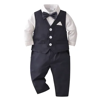 Официальный костюм ведущего для мальчиков, весна и осень, длинный рукав, классический черно-белый дизайн, хлопковые наряды для джентльменов для детей 1, 2, 3, 4, 5, 6 лет