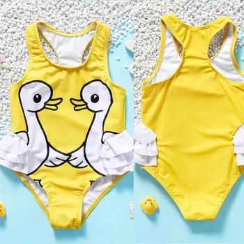 Детский костюм для детей
  Утка Лебедь Единорог, цельный летний пляжный купальник для девочек, детский комбинезон для бассейна, желтые, черные, розовые купальники
