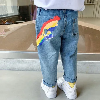 Новая детская мода 2022 года, однотонные джинсовые брюки, брюки, джинсовые брюки для мальчиков, джинсы для маленьких мальчиков, Весна-осень, джинсы, Длинные брюки, одежда