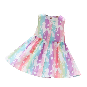 Citgeett Summer Kids Дышащее платье для маленьких девочек в радужную полоску с Мультяшным Единорогом и принтом без рукавов, юбка Принцессы, одежда