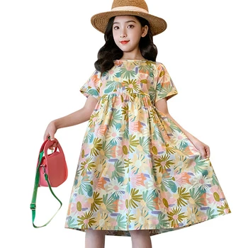 Платья для девочек, платье с цветочным рисунком, летнее платье для девочек, детские костюмы в повседневном стиле для девочек 6, 8, 10, 12, 14