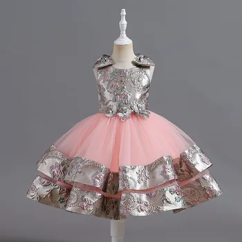 2023 Ins Новые вечерние платья для девочек Платья принцесс для девочек Детское платье для выступлений Детское Короткое сетчатое платье без рукавов