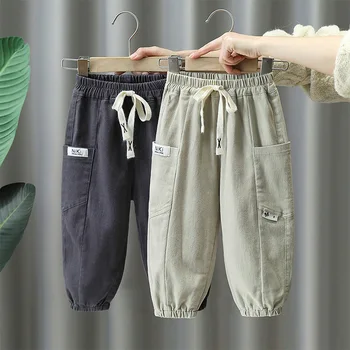 Детская одежда Весенние хлопчатобумажные свободные брюки для мальчиков и девочек, повседневные однотонные брюки-карго для маленьких мальчиков, повседневные штаны для детей 2-8 лет